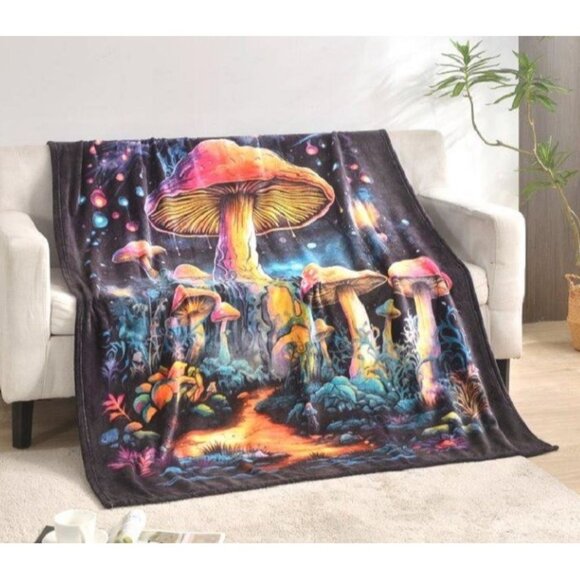New Psychedelic Mushrooms Plush Throw Blanket Gift Colorful Fungus Orbs Mushroom - Picture 3 of 5